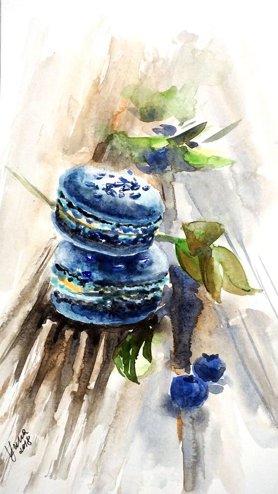 Colorful Macaroons ORIGINAL Watercolor Painting - best French Dessert