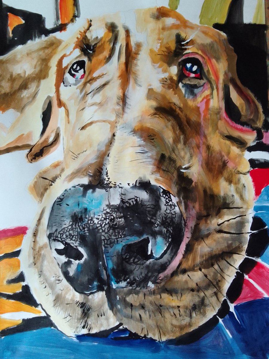 Photorealistic Animal Acrylic Painting By Soso Kumsiashvili, 24 X 33", Blood Hound, Original Artwork