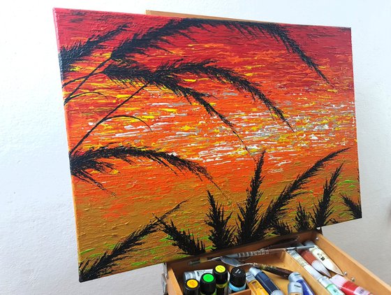 Red Sunset In The Grass