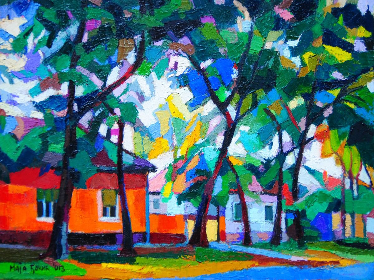 Maja Đokić Mihajlović | Original  Oil Painting | Red House - 40 X 30 Cm | 40 X 30Cm | Artwork For Sale On Artfinder