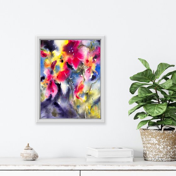 Stained-glass window (Orchids 8) - floral watercolor