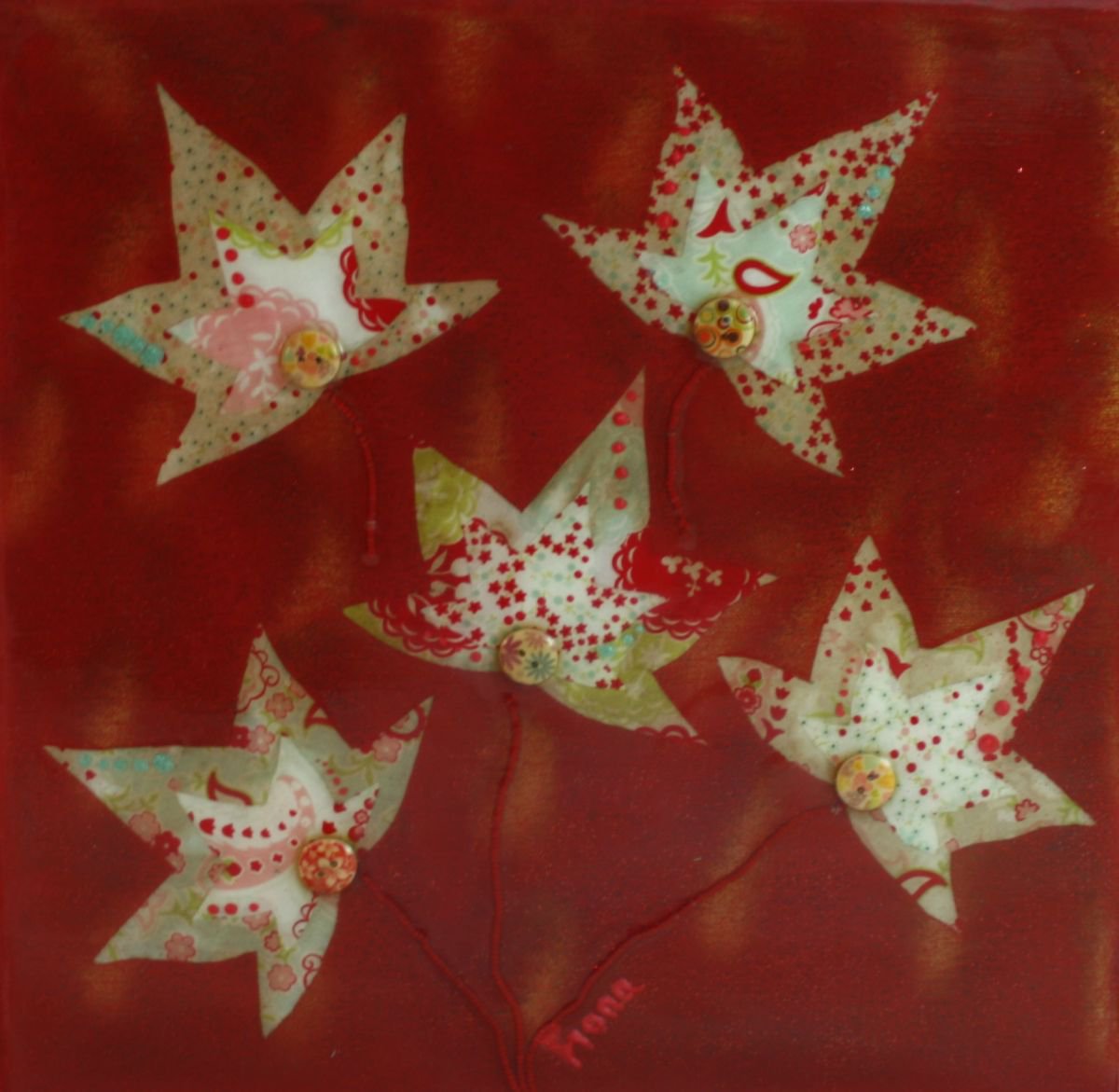 Red Fabric Flowers by Fiona J Robinson