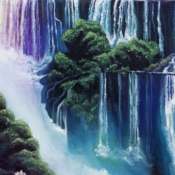 "Valley of the stars", valley painting, landscape art, waterfalls painting, birds in flight
