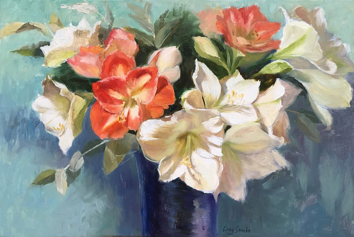 Impressionistic Botanical Oil Painting By Ling Strube, 24 X 16", The Quiet Radiance, Original Artwork