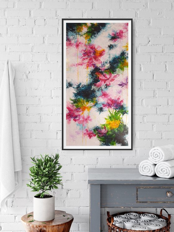 Enchanted Garden Large Acrylic Abstract Painting Colorful Artwork Original Abstract Flower Art Large Vertical Painting