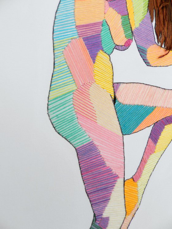 Embroidered Female Nude Figure Study 2