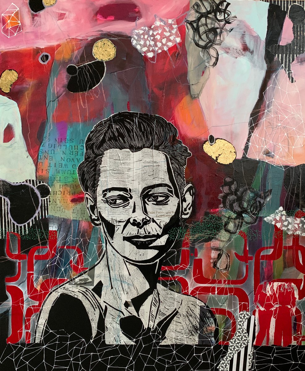 Expressive Portrait Painting By Marita Tobner, 39 X 47", Fallen Through The Grid, Original Artwork