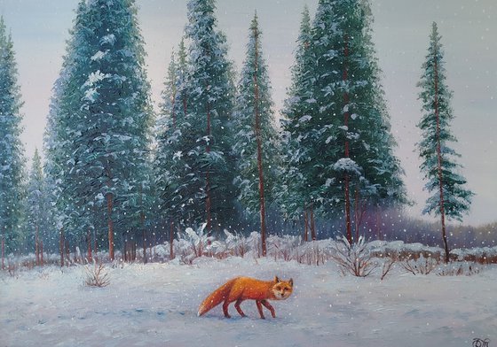 Winter landscape with a fox