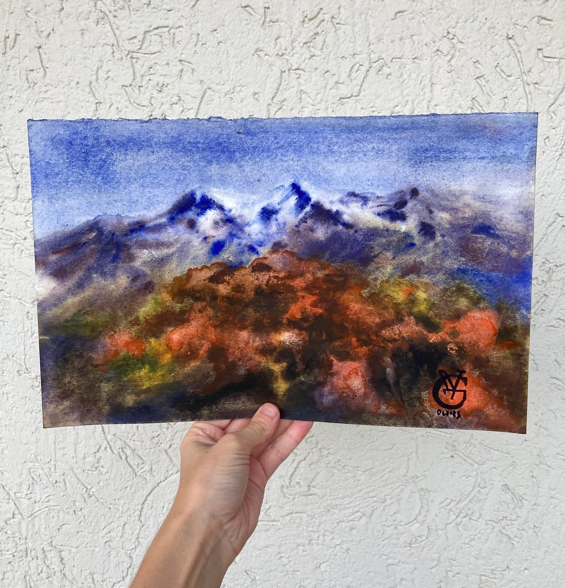 Impressionistic Landscape Watercolour By Valeria Golovenkina, 14 X 9", Mountain #8, Original Artwork
