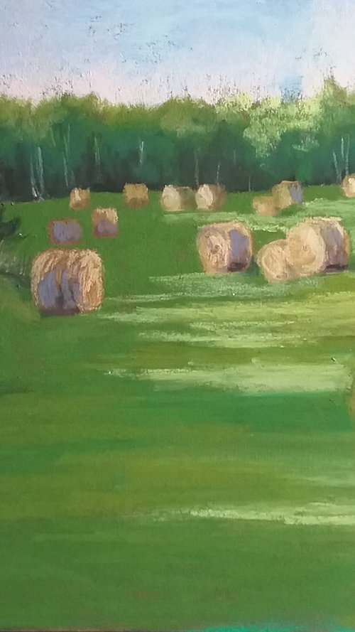 Evening Hay Bales plein air by Joanne Carmody Meierhofer