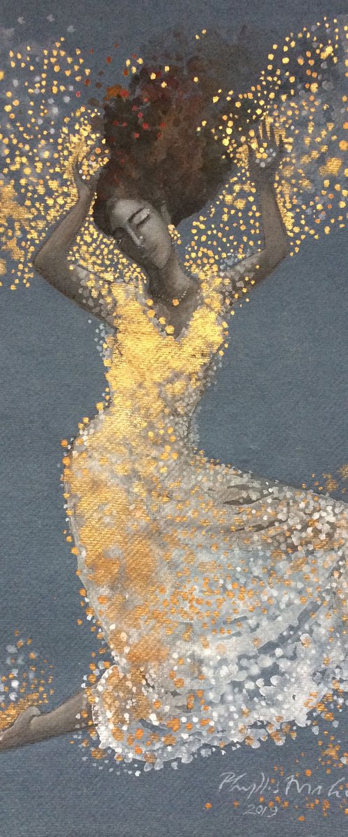 Woman with a golden soul, dancing, rejoicing by Phyllis Mahon