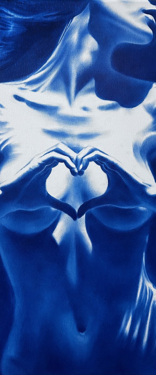 Heart Wide Open - Blue Heart-Shaped Hands by Julia Shilo