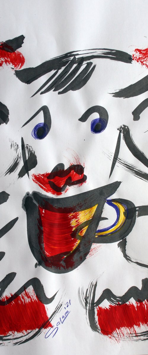 Tea Time 5 / From a series of emotionally expressive... /  ORIGINAL PAINTING by Salana Art Gallery