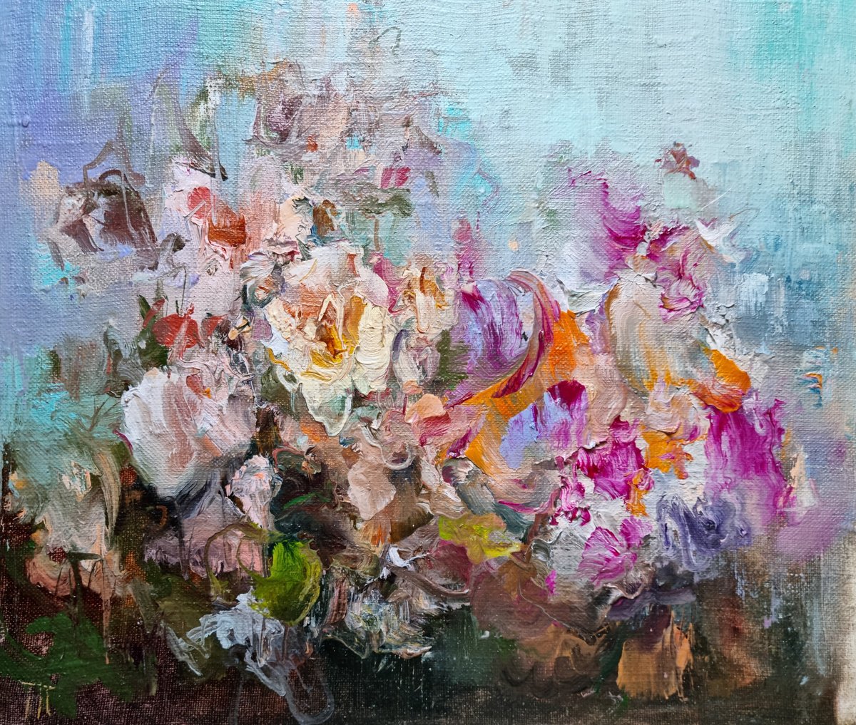Impressionistic Botanical Oil Painting By Hennadii Penskyi, 14 X 12, Whimsical, Original Artwork
