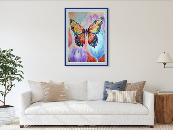 Vibrant Flight, Paper, Oil Pastel, 86x59 cm