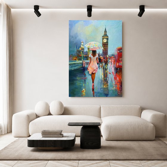 London Rain — Big Ben Cityscape with Umbrella