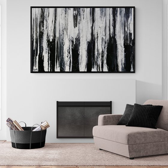 Physics 160cm x 100cm Black White Textured Abstract Art