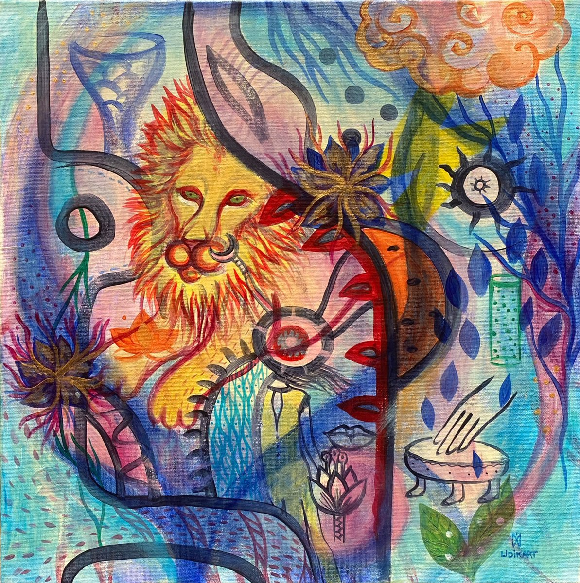 Illustrative Animal Acrylic Painting By Lidia Matviyenko /Lidikart/, 15 X 15", Subconscious. Your Dreams., Original Artwork