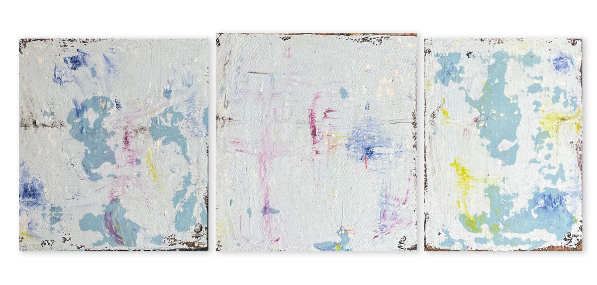 Abstract Acrylic Painting By Mattia Paoli, 54 X 20", Triptych Stop At Sunset, Original Artwork