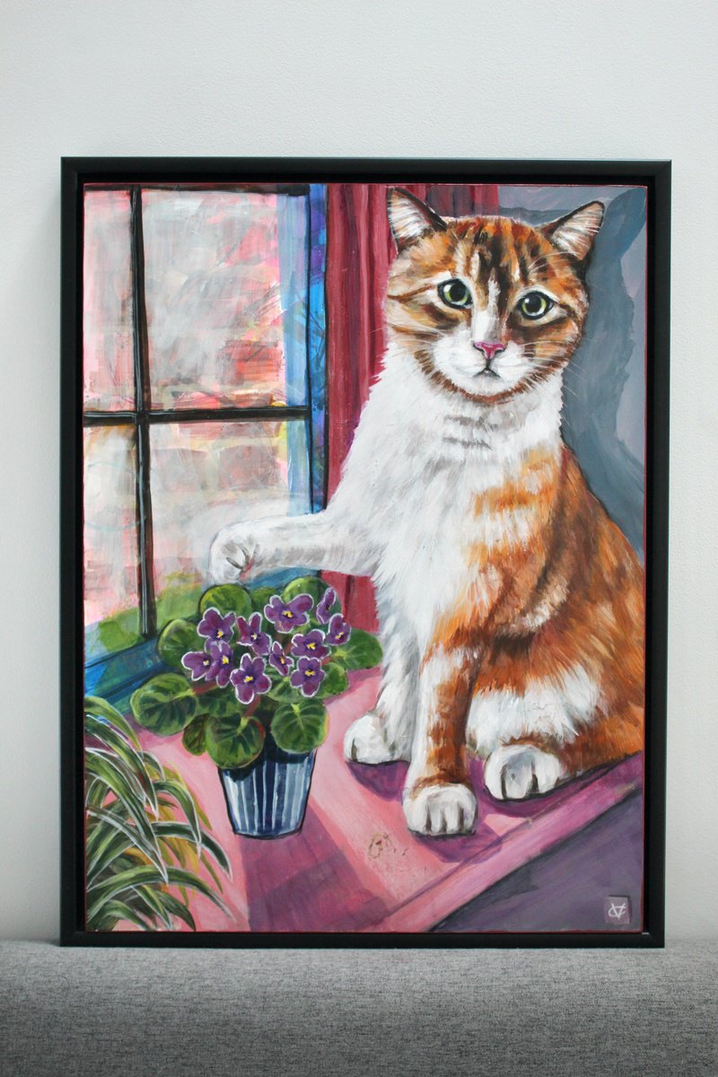 Expressive Animal Painting By Victoria Coleman, 18 X 24", Caught In The Act, Original Artwork