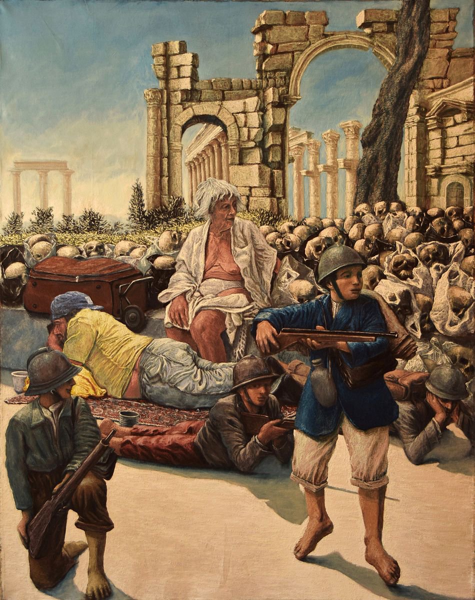 Portrait Oil Painting By Antonio Mele, 53 X 67, Working Into Palmira, Original Artwork