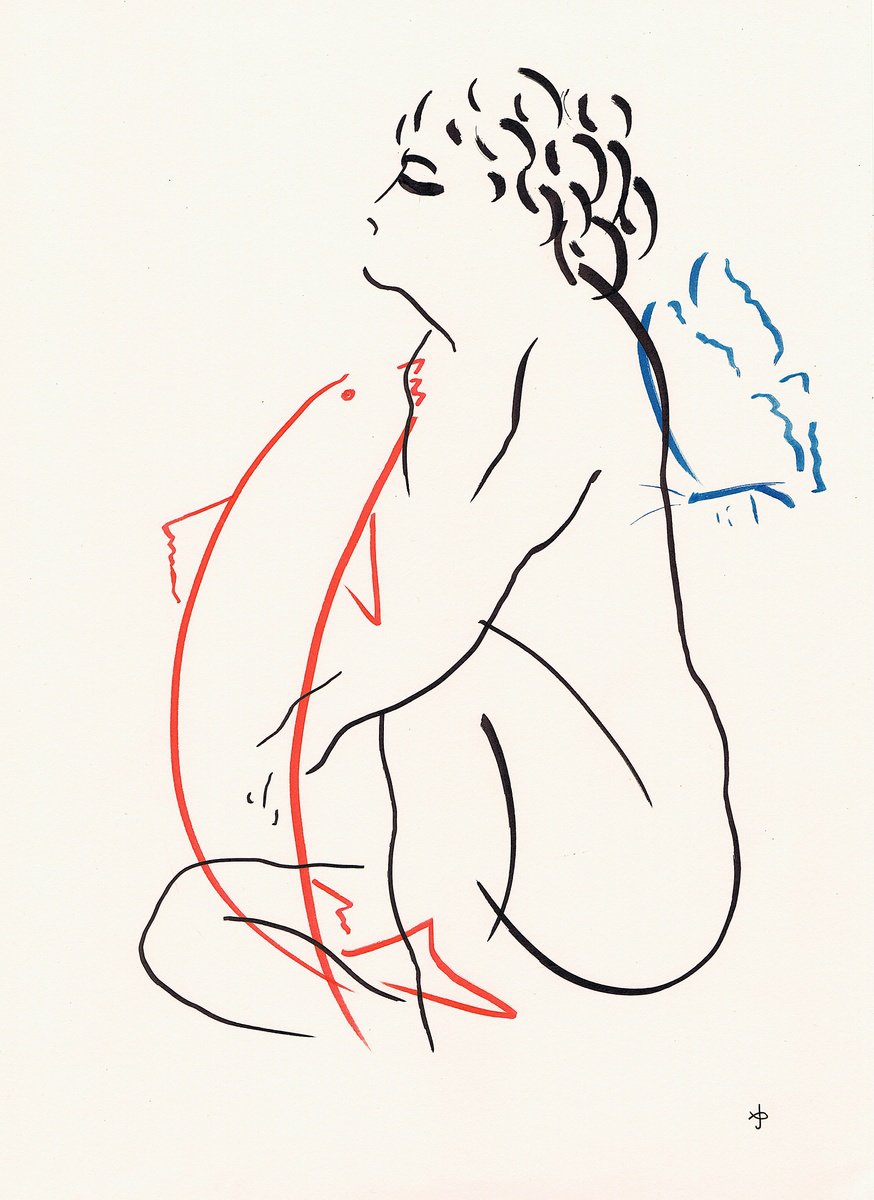 Expressive Animal Ink Drawing By David Jones, 11 X 15, Together #2410F, Original Artwork