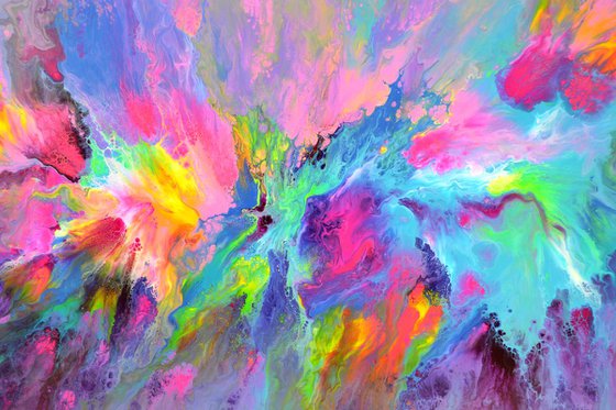 FREE SHIPPING - Happy Harmony IX - 150x60 cm - Big Painting XXXL - Large Abstract, Supersized Painting - Ready to Hang, Hotel Wall Decor