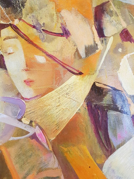 Abstract brown, woman oil painting