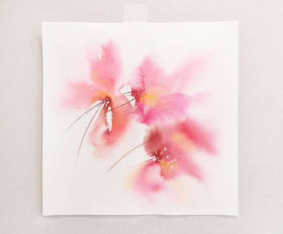 Pink abstract flowers watercolor painting