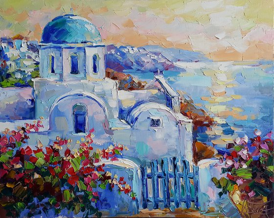 Santorini Sunset Greece landscape painting
