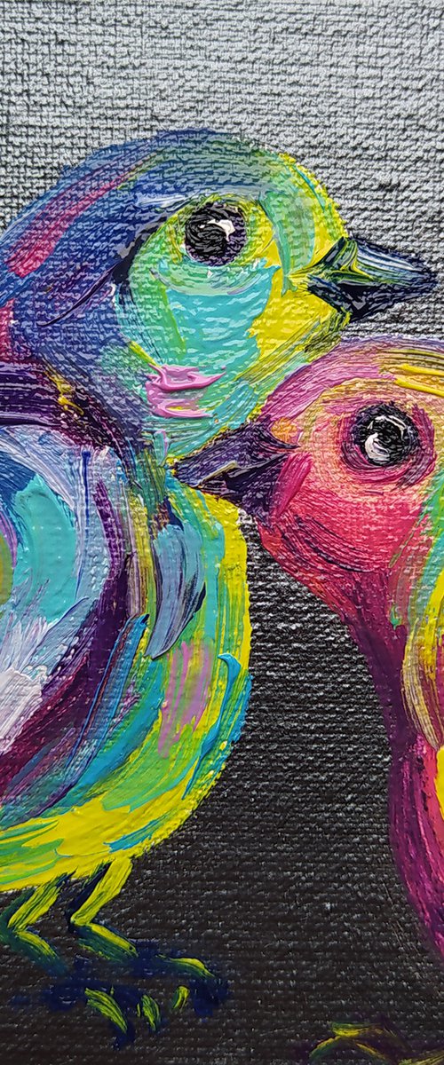 Touch - bird, oil painting, bird, birds oil painting, painting on canvas, gift, parrots, bird art, art bird, animals oil painting by Anastasia Kozorez