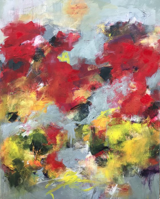 Bright Flowers, Stormy Day - Large, contemporary painting