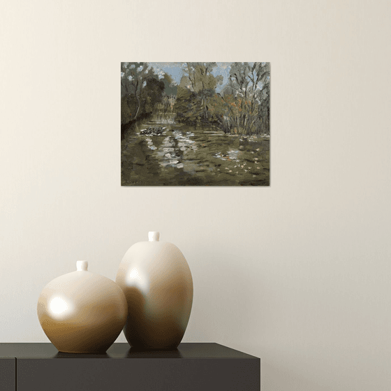 Mallard ducks at play, an original oil painting.