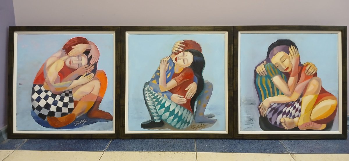 Expressive Oil Painting , Hugs- Triptych By Galya Koleva, 53 X 18, Artwork For Sale On Artfinder