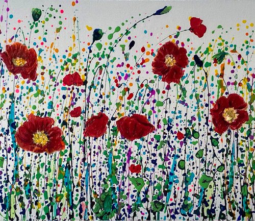 Poppy Field Palette Knife and Splatter Painting by Lena Owens at OLena Art