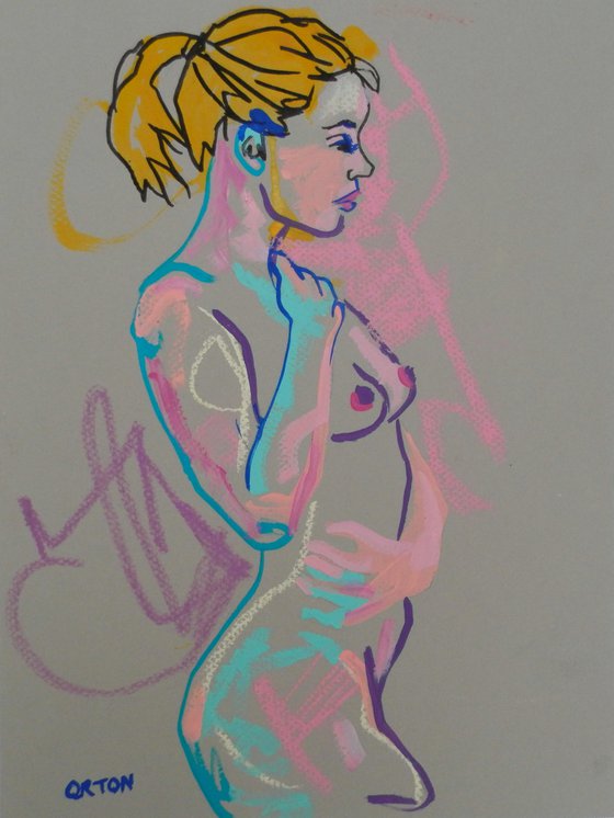 Female Nude Gesture Study Art Figure Study Original Pastel Life Drawing