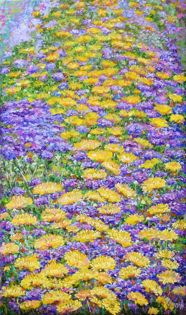 Impressionistic Botanical Oil Painting By Anastasia Woron, 11 X 18, Path Of Light, Original Artwork