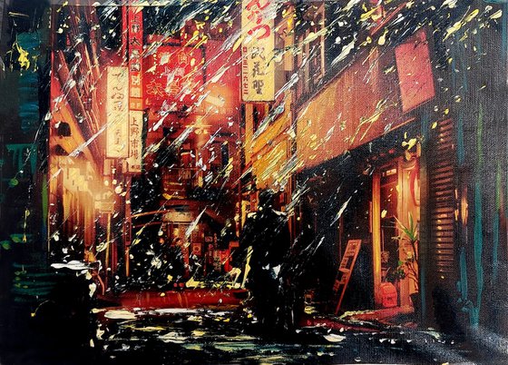 Snowing Night in Tokyo