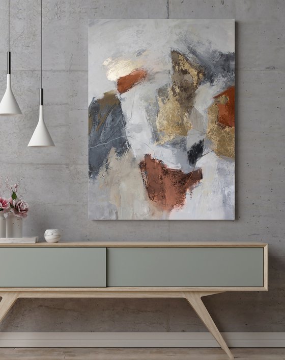 "Orange Lead" Terracotta gray gold acrylic