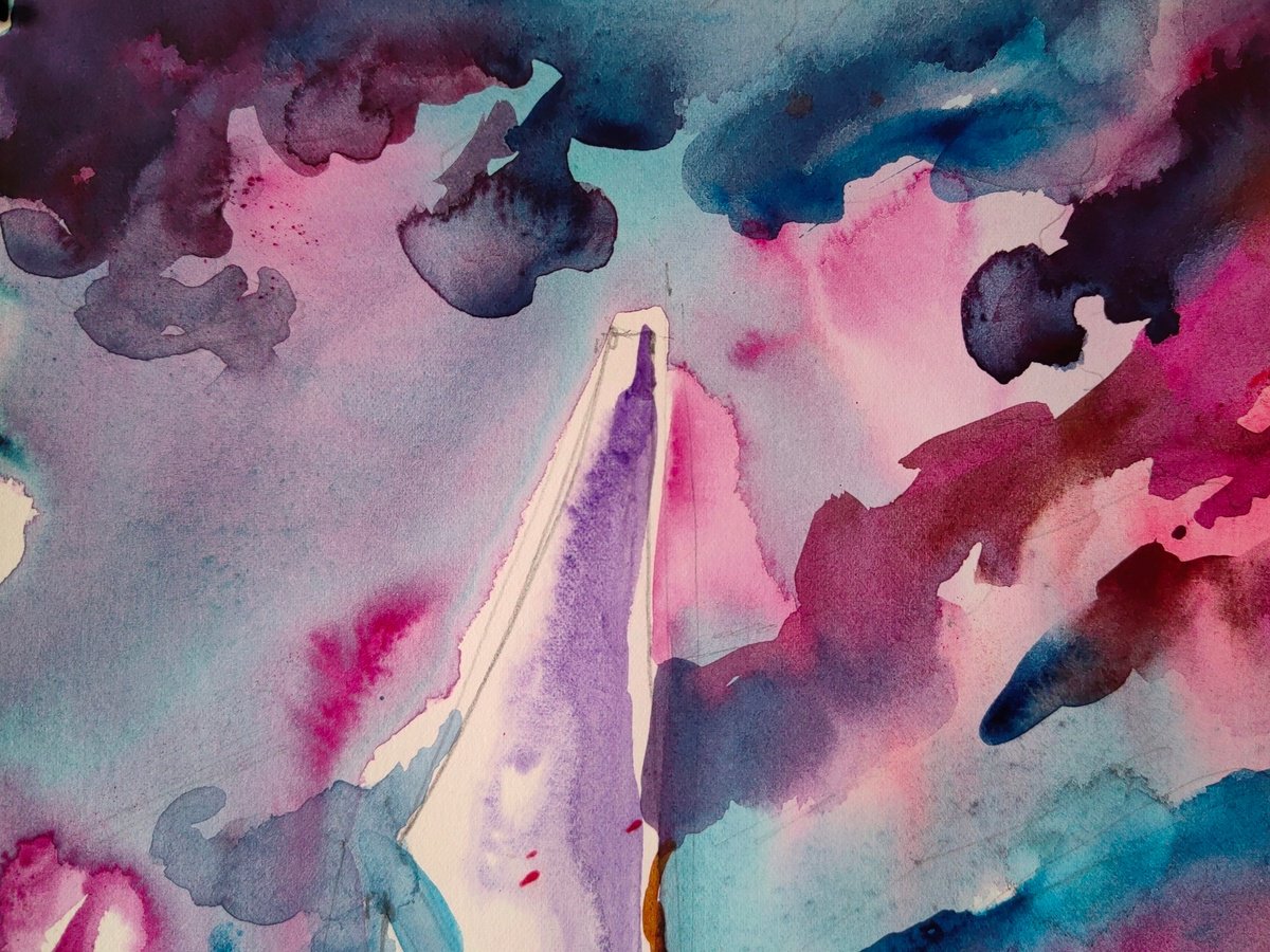 Impressionistic Landscape Watercolour By Jelena Djokic, 14 X 20, Sunset Impression, Original Artwork