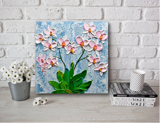 Winter Orchid - Impressionist Flower Painting, Palette Knife Art