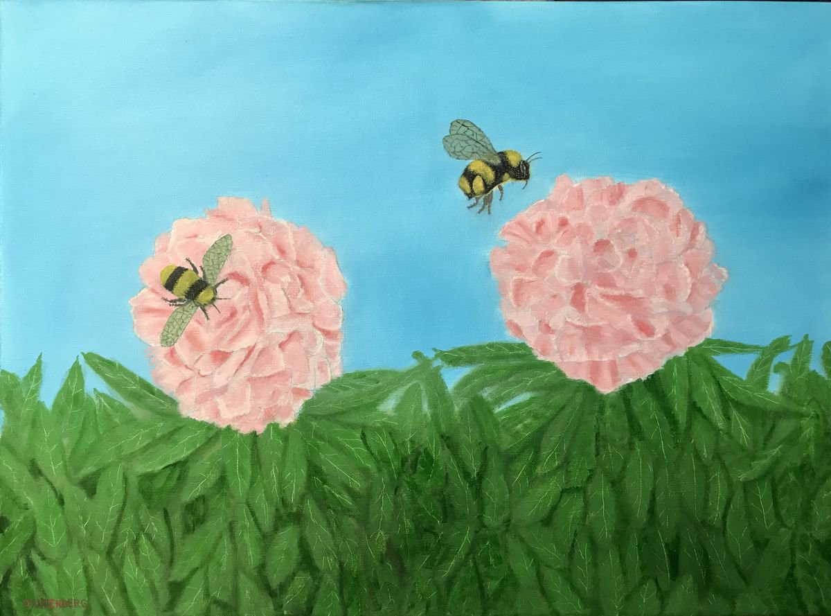 Photorealistic Animal Oil Painting By Leslie Dannenberg, 30 X 22", Searching For Nectar, Original Artwork