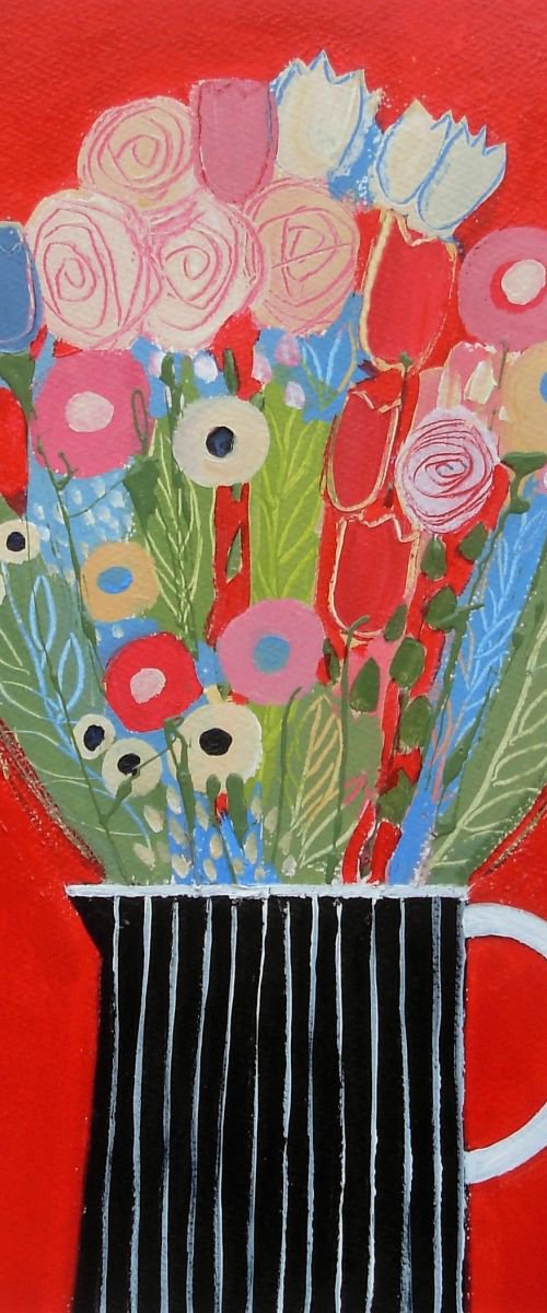 Spring Flowers on Red by Jan Rippingham