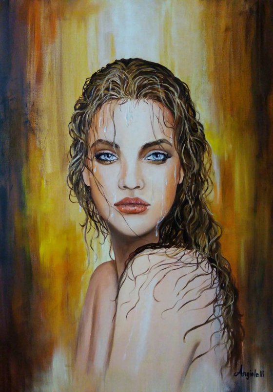 The sea in the eyes - portrait - woman - original painting