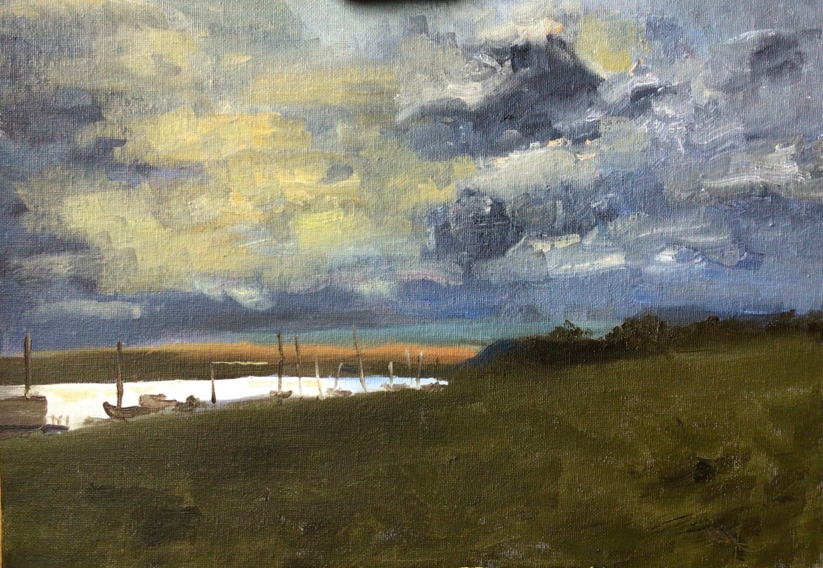 Impressionistic Landscape Oil Painting By Julian Lovegrove Art, 14 X 10", Afternoon On The Crouch, Original Artwork