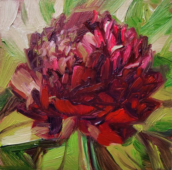 Small painting red flowers original, Unique peony wall art, Peonies art gift for grandmother