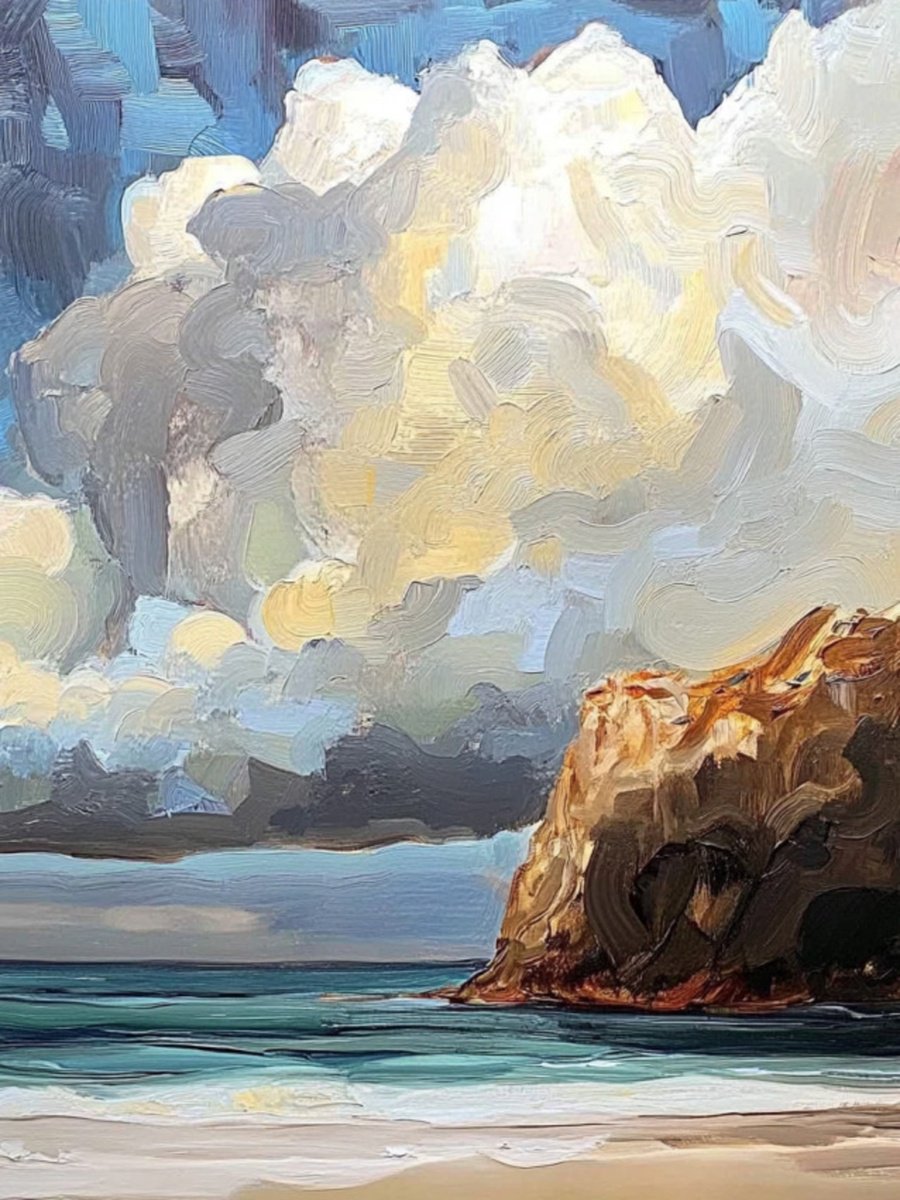 Impressionistic Landscape Print By Elena Avanesova, 24 X 31, Cloudy Day At The Beach, Original Artwork