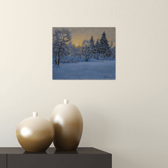 Cold Sunlight - original winter landscape, painting