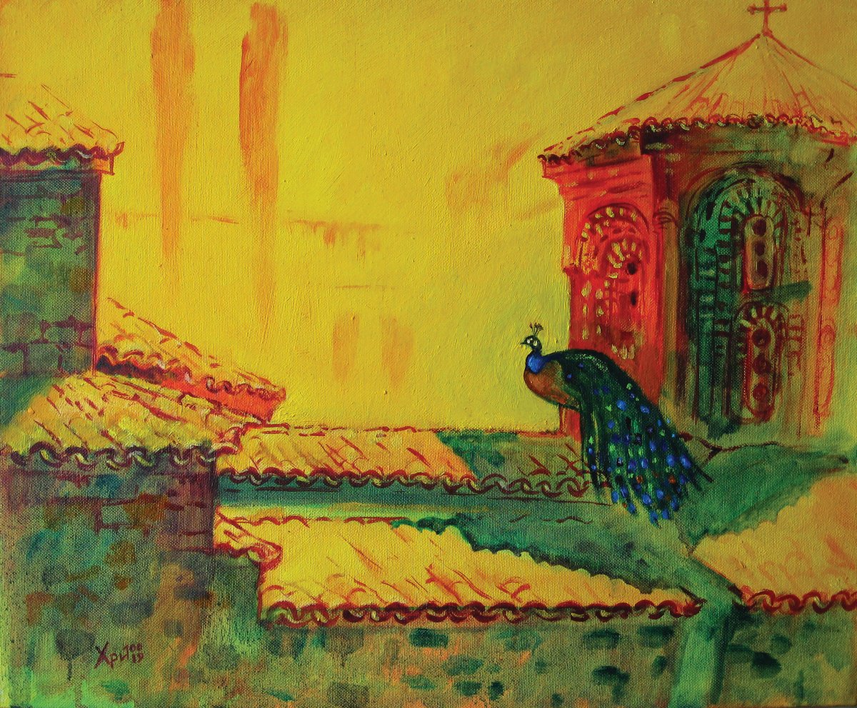 Impressionistic Cityscapes Oil Painting By Hristo Hristov, 18 X 15, Saint Naum, Original Artwork