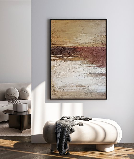 "Umber" Abstract brown cream textured art